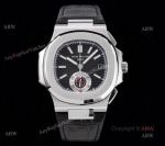 3K Factory Patek Philippe Nautilus 5980 Black Dial Black Leather Strap Swiss Made Replica Watch